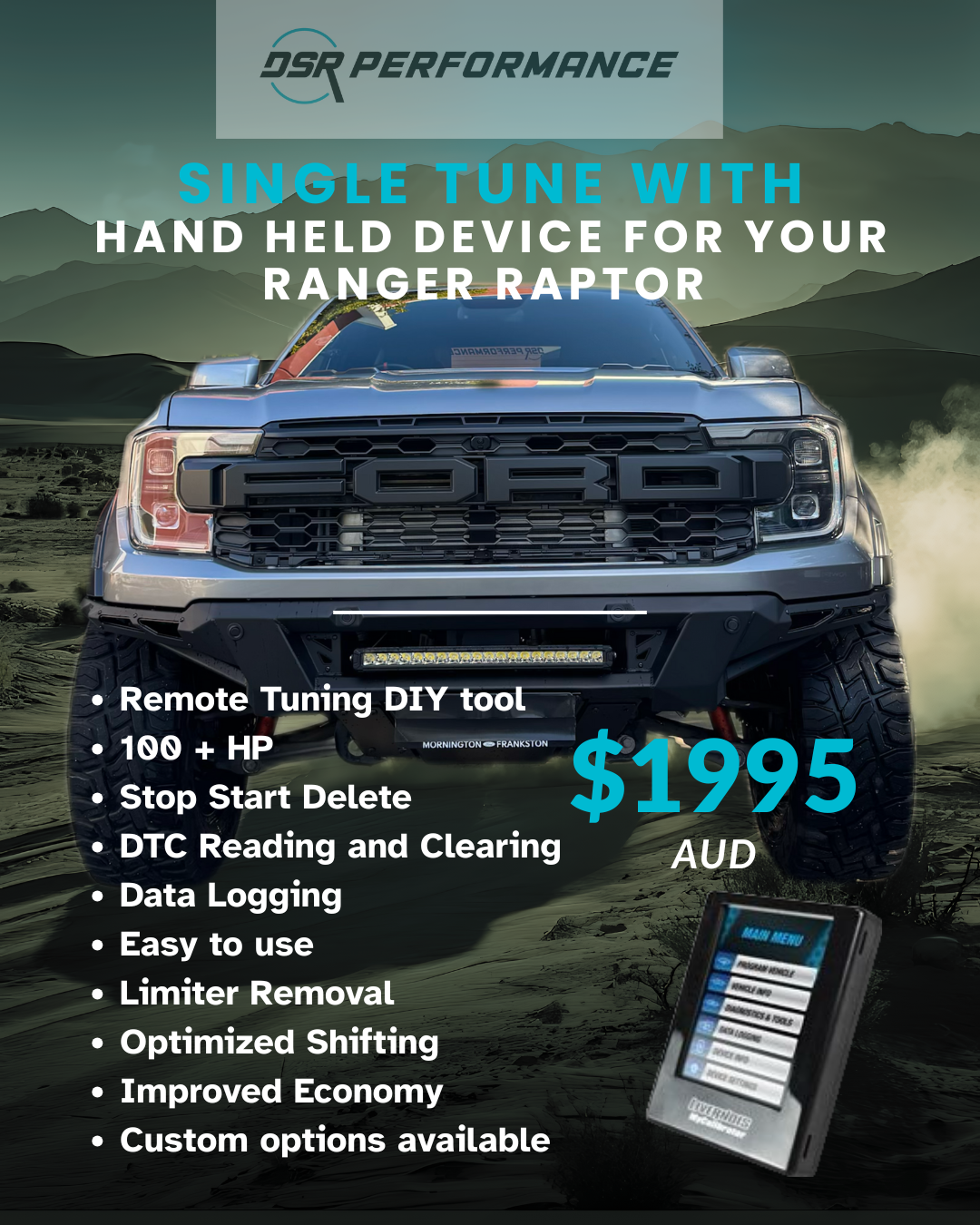 Next Gen Ranger Raptor remote custom tune tune with flash device bundle